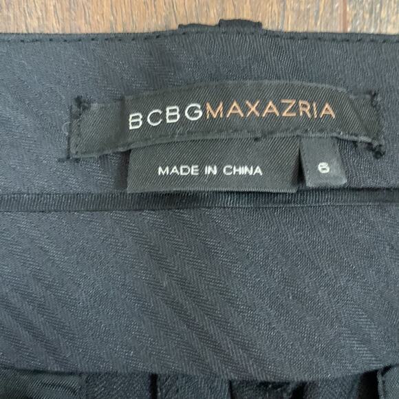 BCBGMaxazria Caroline Wool Blend Pinstriped Shimmer Wide Leg Black Trousers - Picture 2 of 5